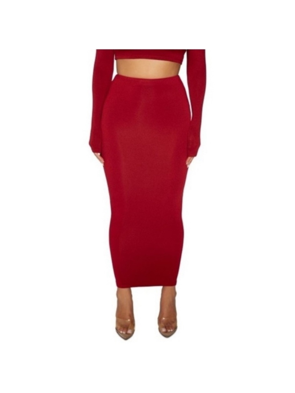 NWOT naked wardrobe Red High-Waist Maxi Pencil Skirt
